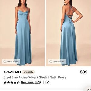Azazie Mei Backless Steel Blue Dress